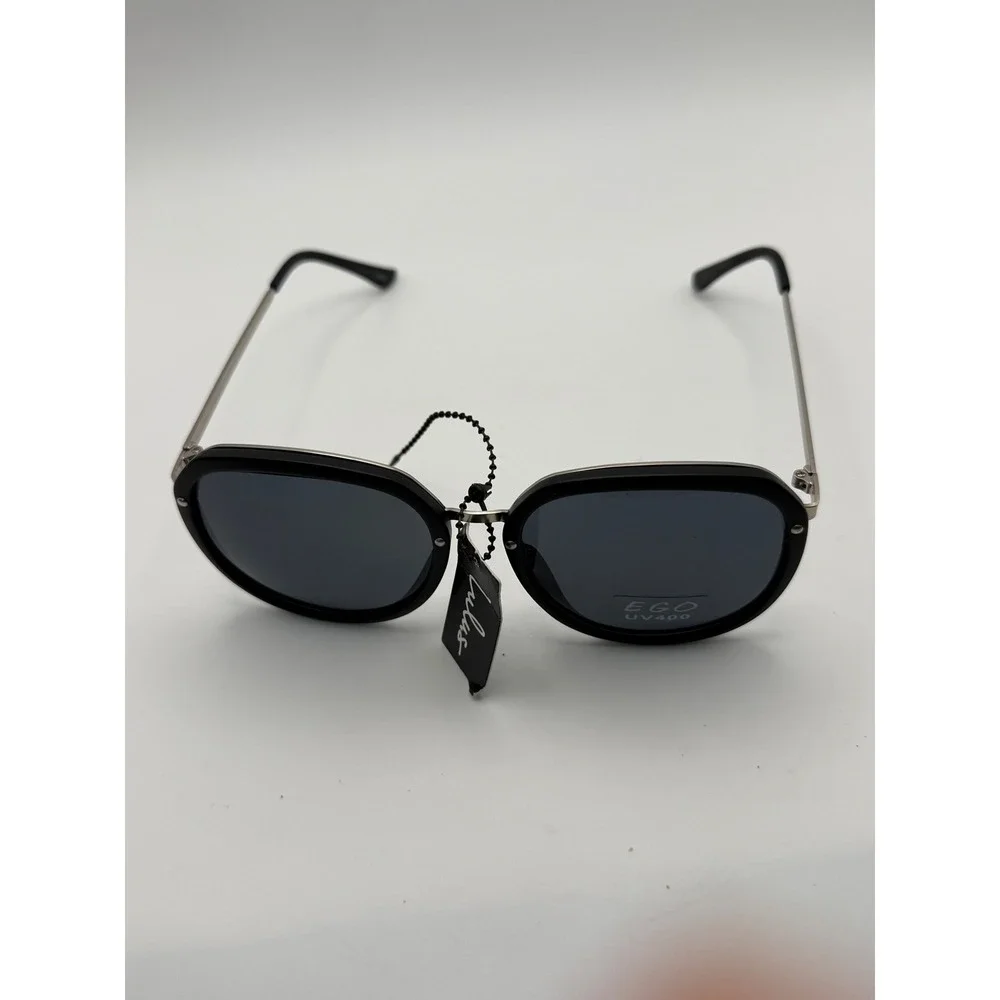 Lulus Ego UV400 Oversized Round Sunglasses Matte Black Silver 3247 NEW